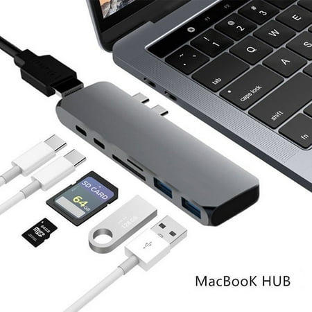 7in1 USB-C Hub Dual Type-C Multiport Card Reader Adapter 4K HDMI For MacBook