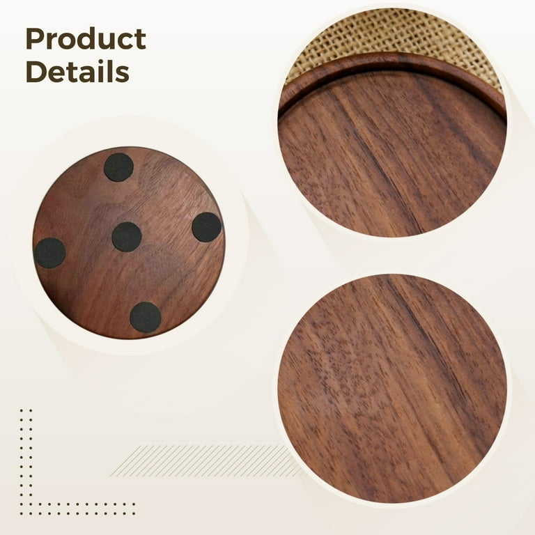 Set Of 6 Black Walnut Wood Coasters With Holder - Real Wood Drink Mats For Home Or Bar
