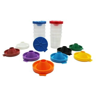 ULTNICE 4pcs No Spill Paint Cups with Color Lids and 4 Pcs Painting Brushes  Assorted Color