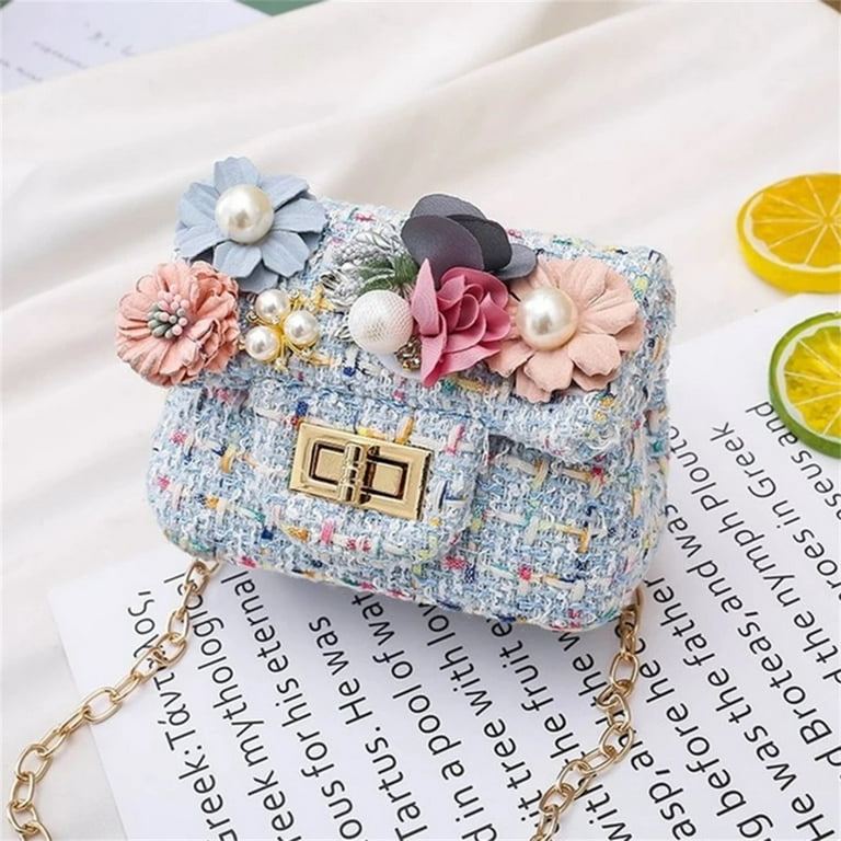 QingY-Children's Straw Woven Crossbody Bag Small Coin Purse for Girls Baby  Mini Shoulder Bags Princess Wallet