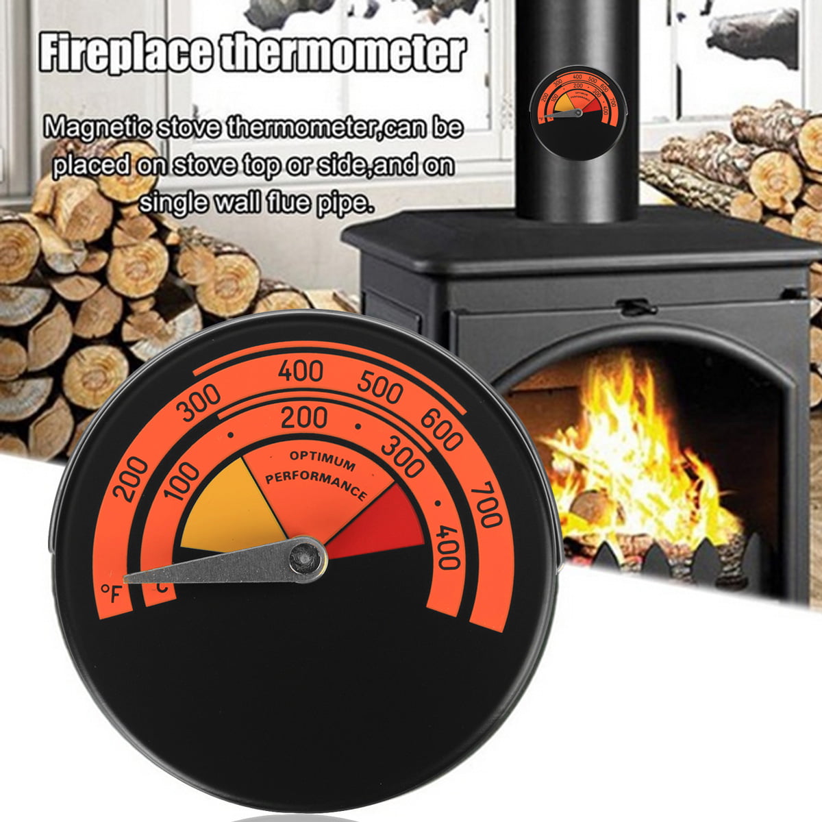 Magnetic Stove Flue Pipe Thermometer Fireplace Accessories For Wood Burner BBQ 