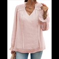 thumbnail image 3 of Blusa Informal de Verano para Mujer, con Lunares Suizos, Cuello en V, Larga, Holgada y Elegante, Ideal para Oficina. Rosa M, 3 of 10