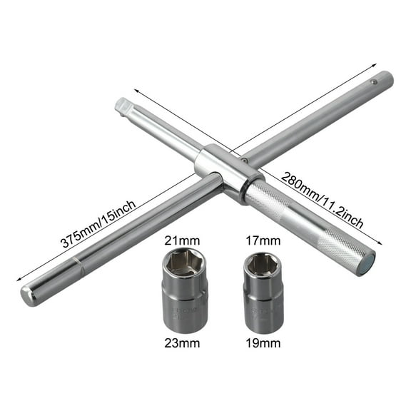 4-Way Extended Lug Wrench Car Tire Iron Nut Wrench Set Heavy Duty 17/19/21/23mm