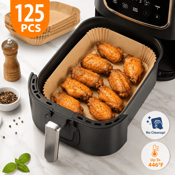 Air Fryer Liners Disposable, 125pcs 8.7x5.5 Inch Rectangle Parchment Paper for Dual Basket Air Fryer 8Qt and Above, Compatible with DZ201 DZ401 Air Fryer Models, Disposable Liners Accessories