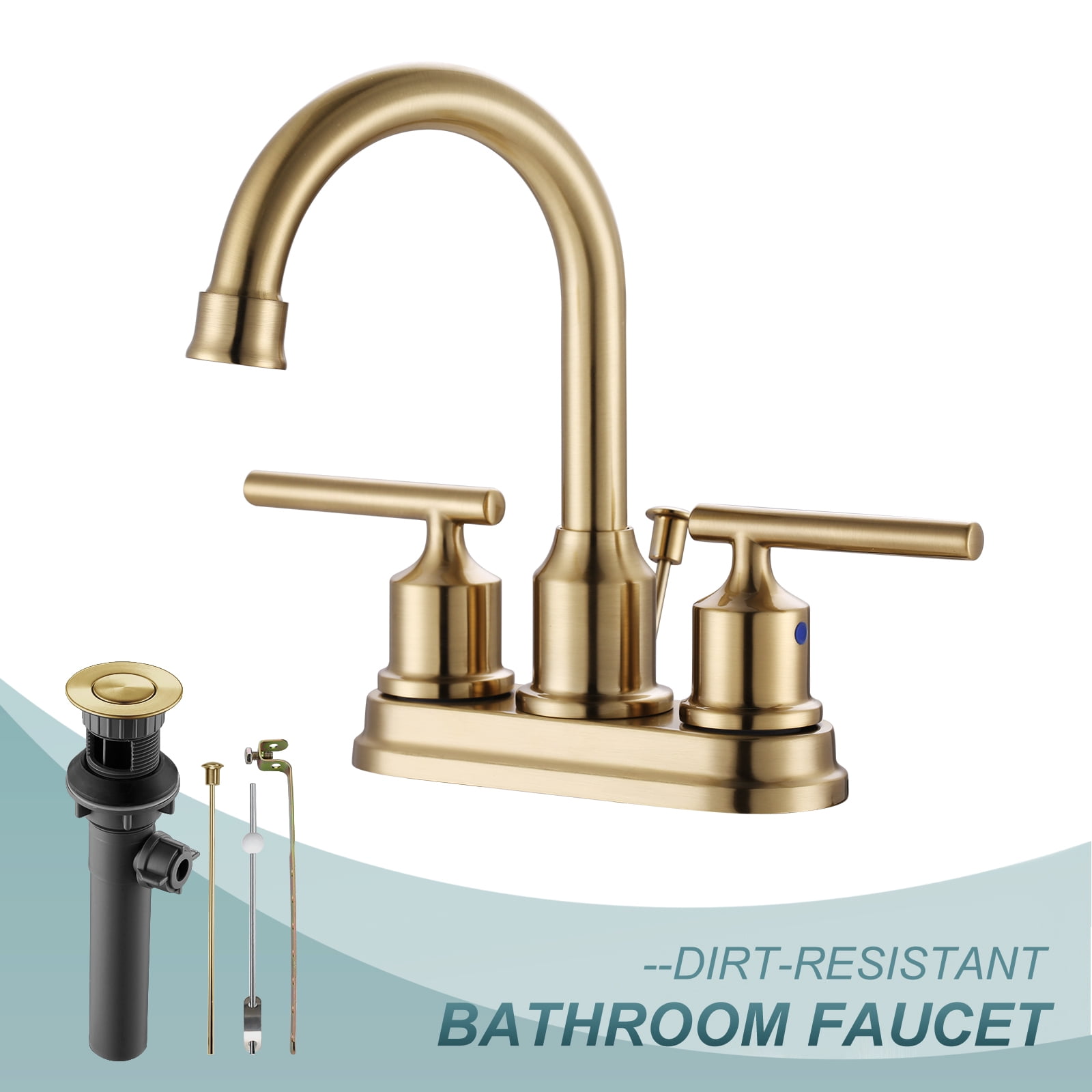 Wowow Gold 4-in centerset 2-Handle Bathroom Sink Faucet with Drain