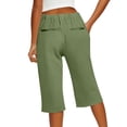 thumbnail image 6 of ASDFVBKG Linen Capri Pants for Women Dressy Casual Bermuda Shorts Knee Length Elastic Waist Trendy Summer Bermuda Shorts with Pockets Light Green 2XL, 6 of 7