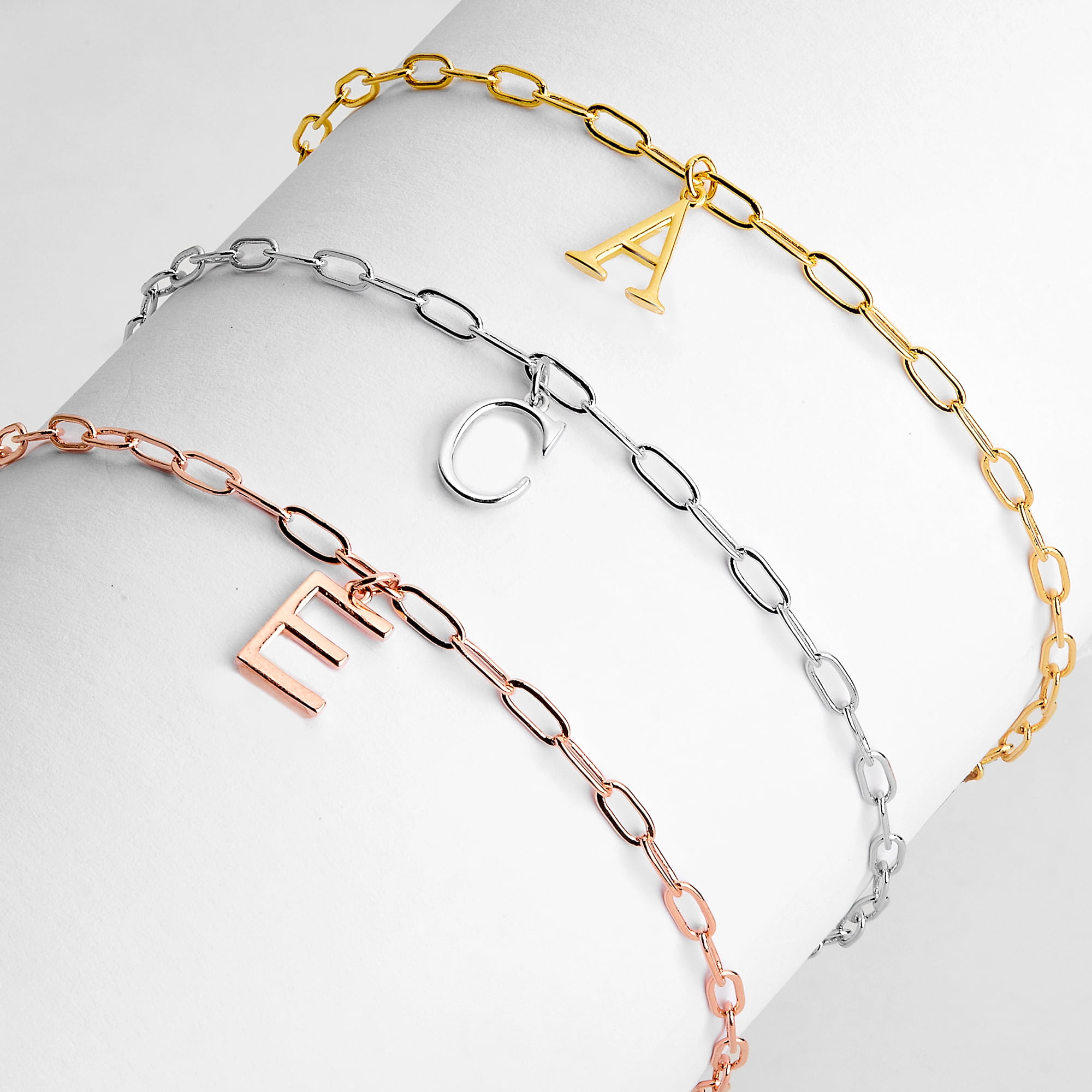 Personalized Planet Women's Initial Charm Paperclip Chain Bracelet