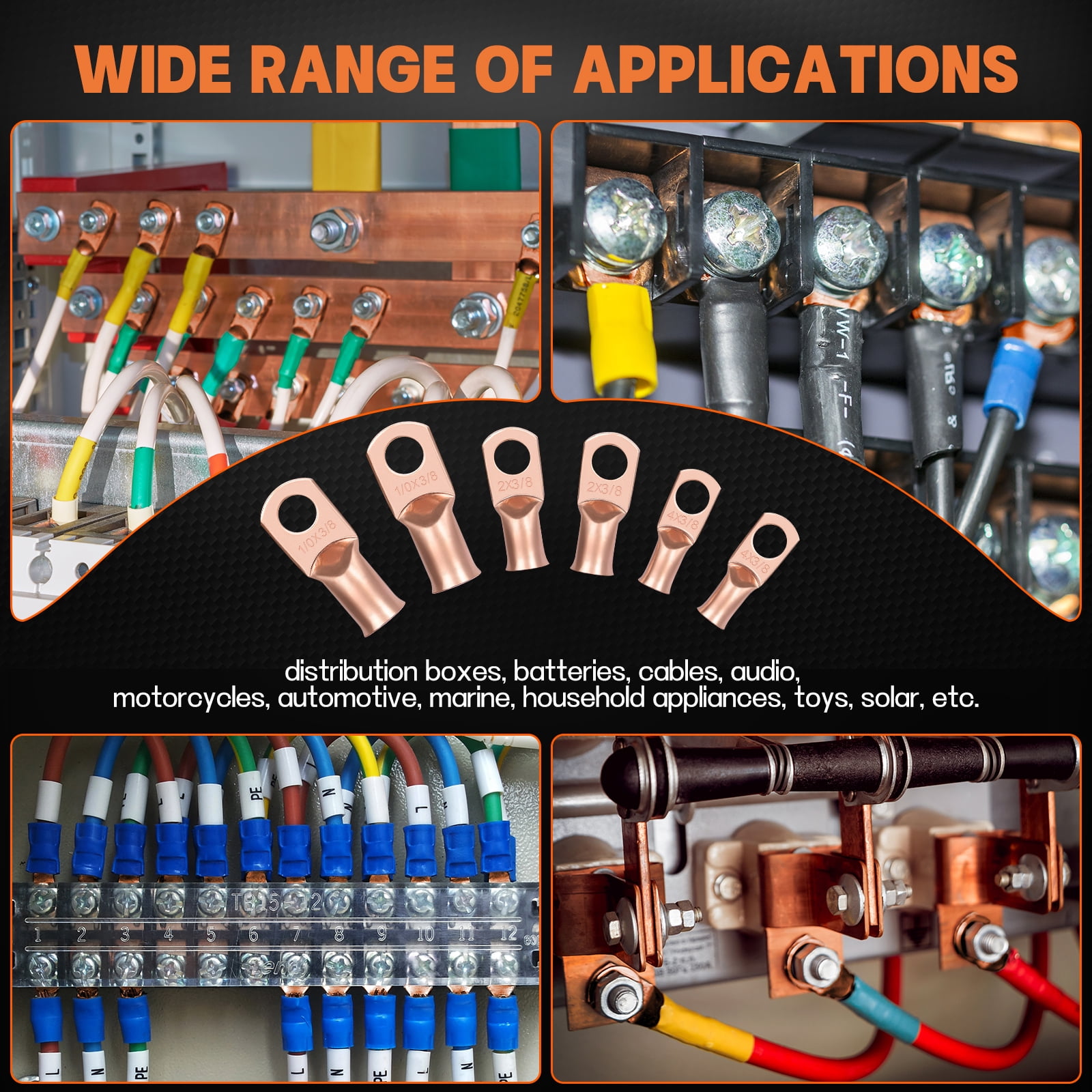 Filluck 40PCS Battery Cable Ends, Heavy Duty Wire Lugs 1/0 AWG 2 AWG 4 AWG, 3/8" Ring Battery Terminal Connectors with 3:1 Heat Shrink Tubing, Wire Connectors Kit for Automotive, Marine, RV, Solar