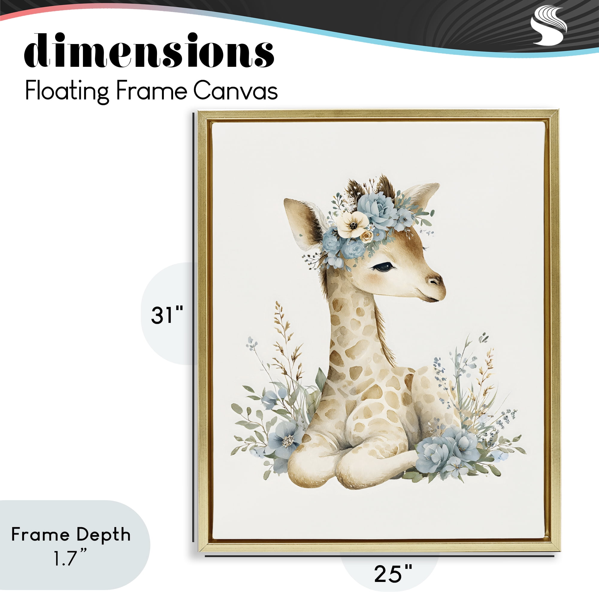 Stupell Industries Watercolor Nursery Giraffe Gold Framed Floater Canvas Wall Art, design by LSR Design Studio