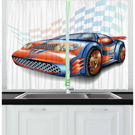 Cars Curtains 2 Panels Set Cartoon Style Speeding Racing Car