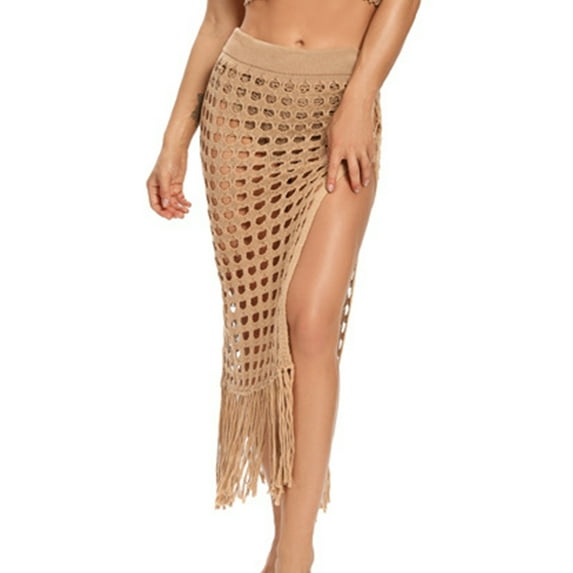 Frontwalk Women Sarong Crochet Beach Cover Up Summer Casual High Waist Long Skirt Swimwear