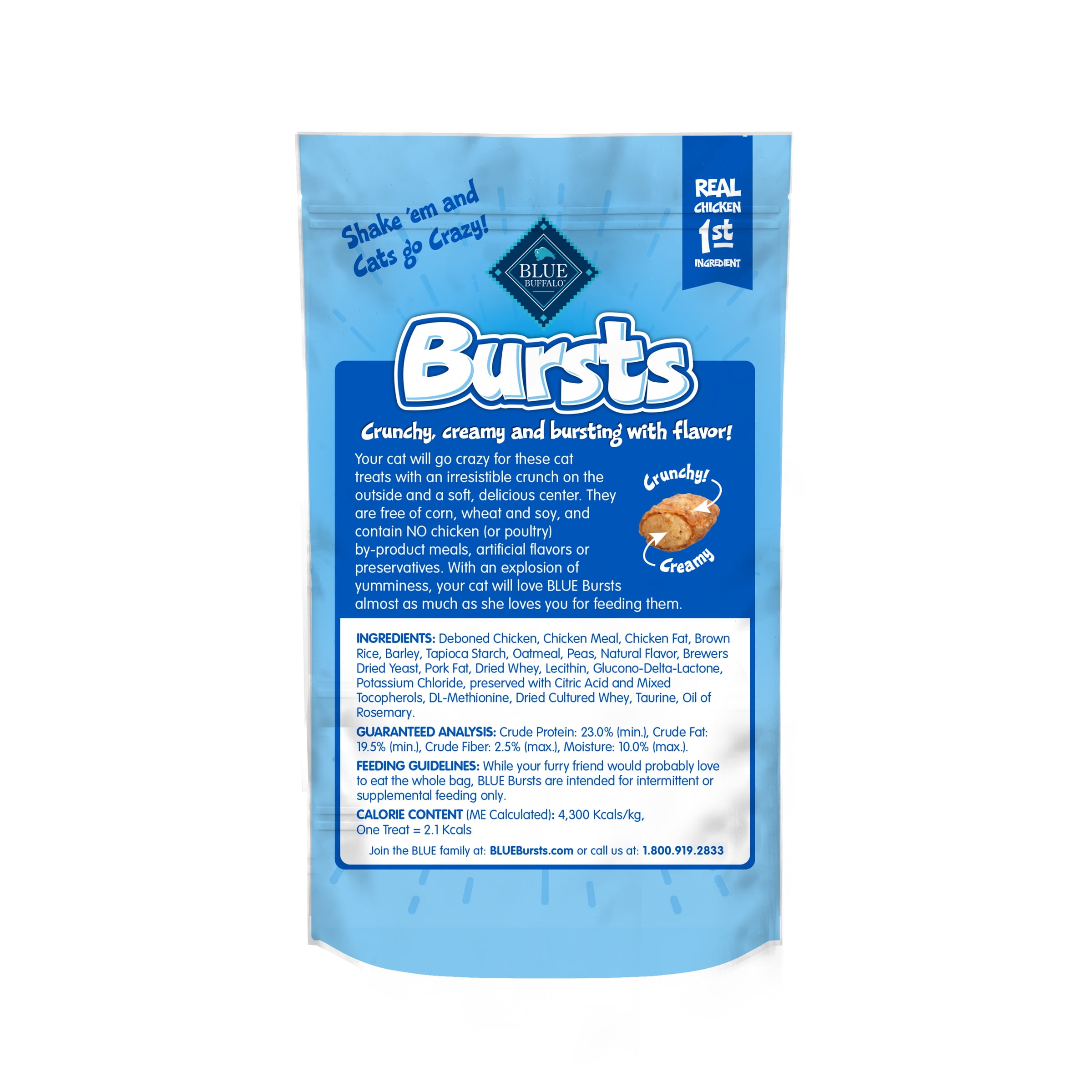(6 pack) Blue Buffalo Bursts Crunchy & Creamy Cat Treats, Great for Training Chicken, 2-oz Bag