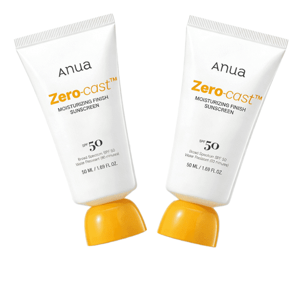 2pc Anua Zero-Cast Moisturizing Finish Sunscreen,SPF 50, Glow Natural Sunscreen,No White Cast, Hyaluronic Acid 50ml