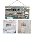 thumbnail image 3 of Placa impresa, letrero de madera, por favor, asiento, colgante de pared, señal de bienvenida, decoración artística, divertido adorno colgante para baño en casa para invitados, 10x20cm, 3 of 5
