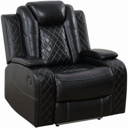 Electric Power Recliner Chair Living Room Furniture, Comfy Wide Lazy Home Theater Breathing Leather Seating with USB 2.0 Charging Ports, LED Light Strips (Black)