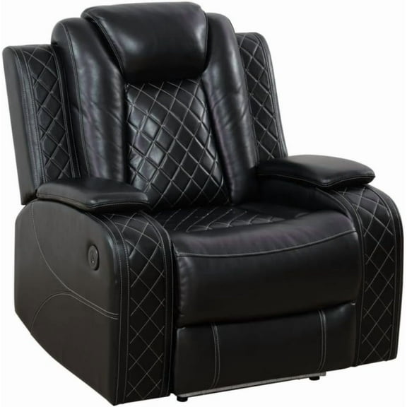Electric Power Recliner Chair Living Room Furniture, Comfy Wide Lazy Home Theater Breathing Leather Seating with USB 2.0 Charging Ports, LED Light Strips (Black)