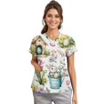 thumbnail image 2 of Plus Size Scrub Top，Scrub Tops for Women Short Sleeve V Neck Working Nurse Uniform Plus Size Easter Printed Medical Shirt，Green，S, 2 of 4