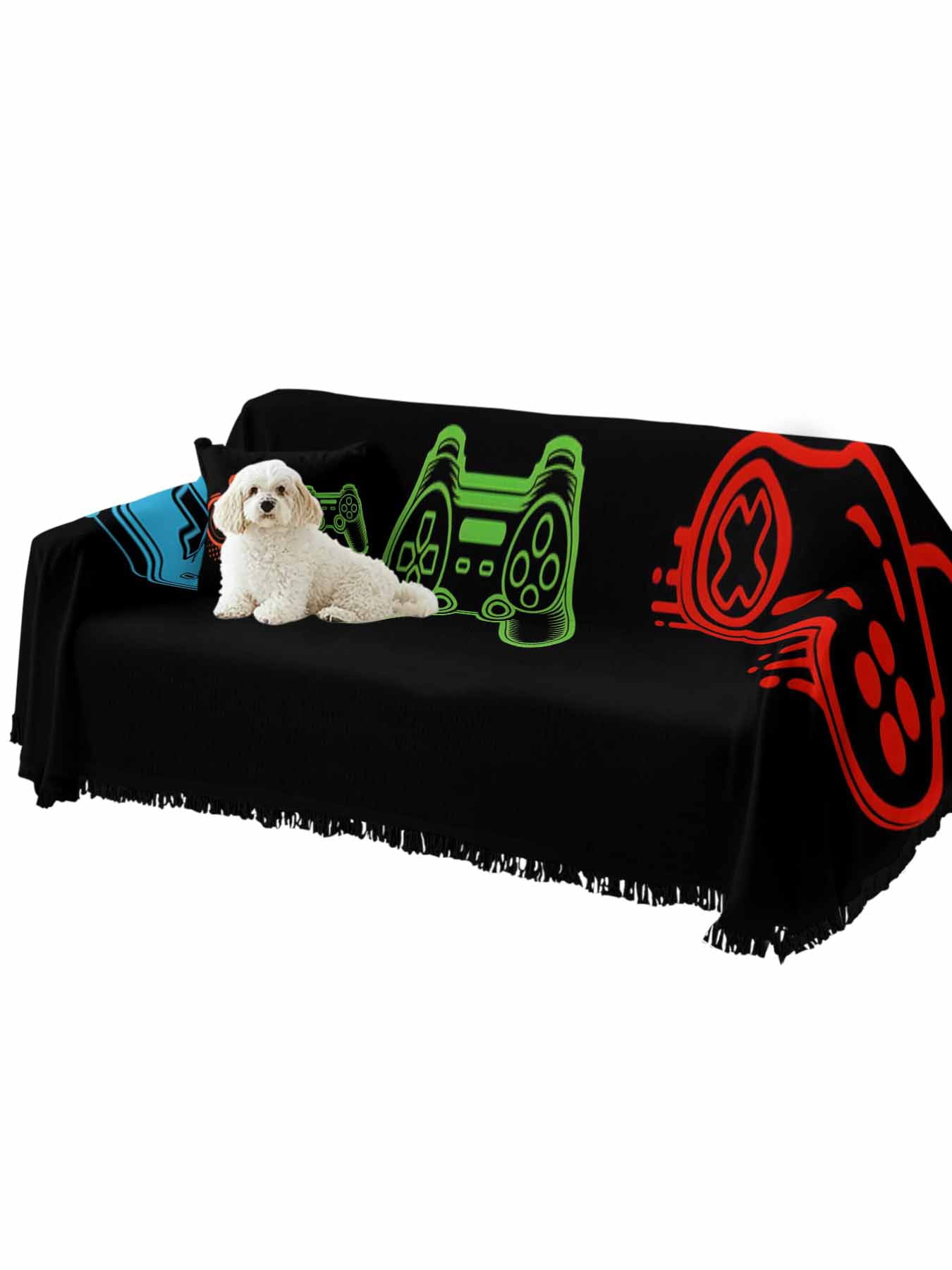 Game Controller Couch Cover, Modern Art Gaming Handheld Black Sofa Cover Blanket for Loveseat Couches, Sectional Sofa Slipcover Furniture Protector for Living Room Bedroom 71''x118''
