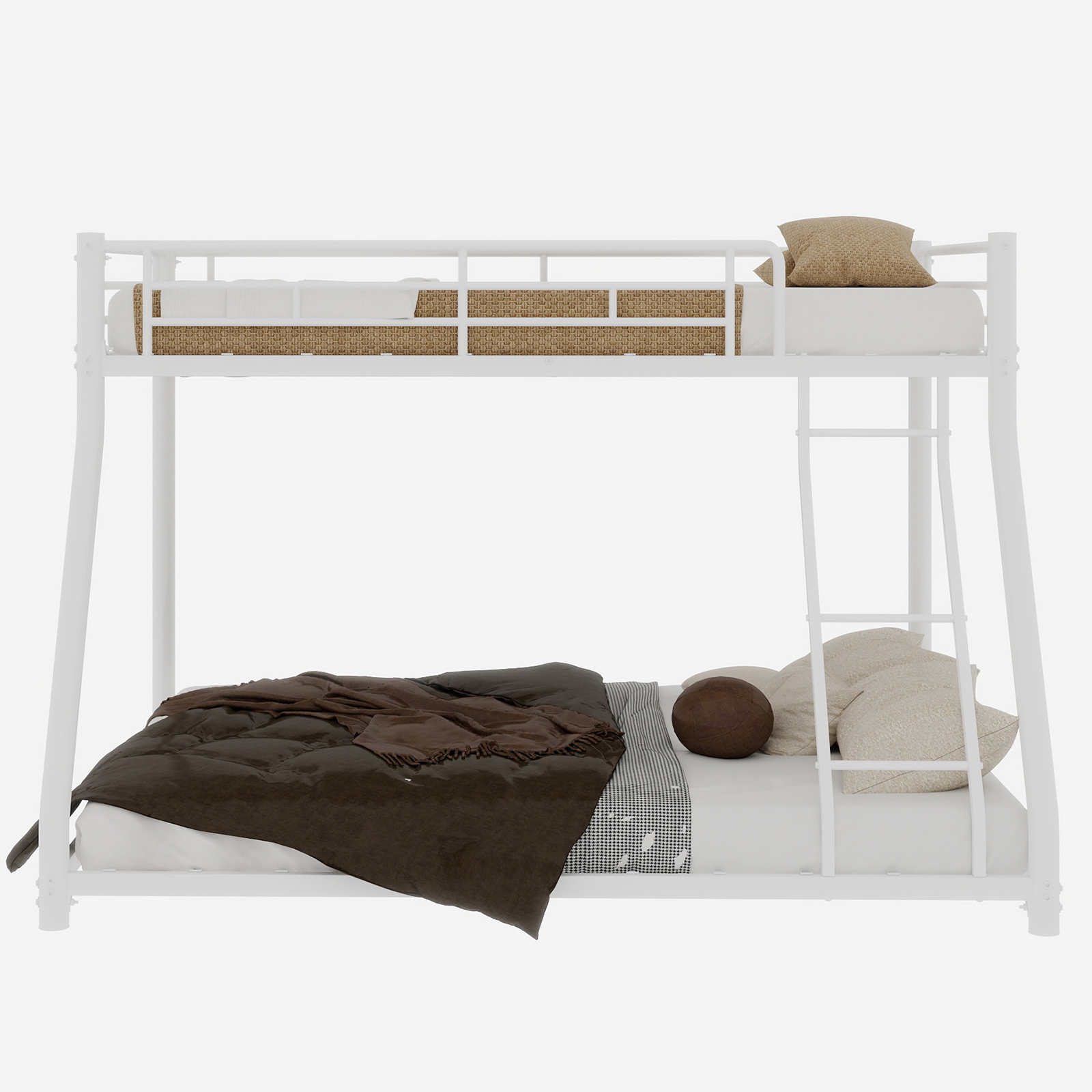 Mintazer Twin Over Full Bunk Bed, Metal Bunk Bed Frame with Guardrails and Ladder for Kids Teens Bedroom Dorm Apartment, White