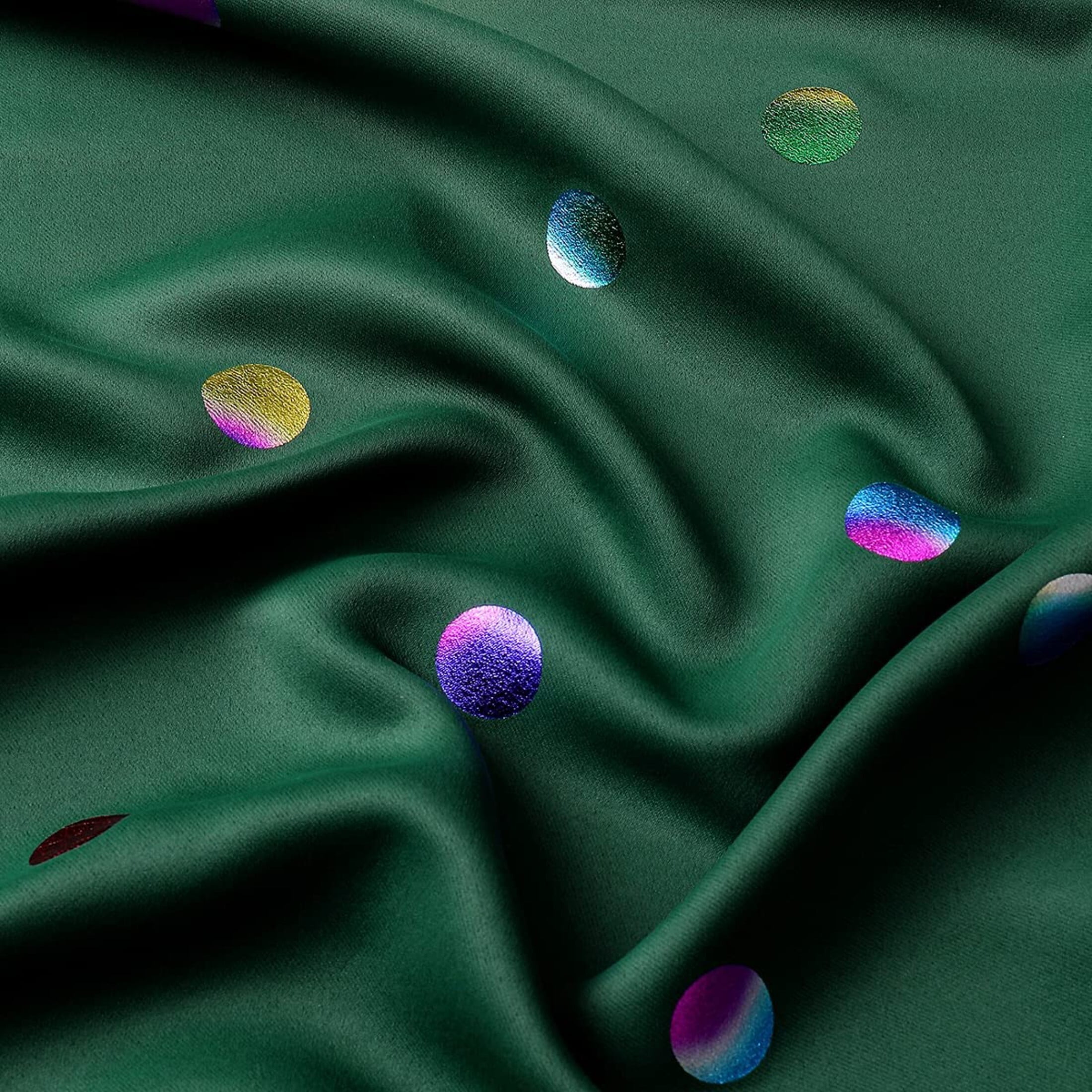 Bazaahm Green Full Blackout Winter Curtains for St. Patrick's Day Kids Bedroom 84" Length Colorful Metallic Polka Dots Print Holiday Curtains Room Darkening Grommet Drapes, 52"W 2 Panels