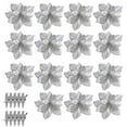thumbnail image 1 of Billuyoard 15 Uds. De flores artificiales de Navidad, adornos de árbol de Navidad con purpurina hueca, flor falsa, decoraciones de Año Nuevo de Kits de decoración para fiestas plata 15PCS, 1 of 6