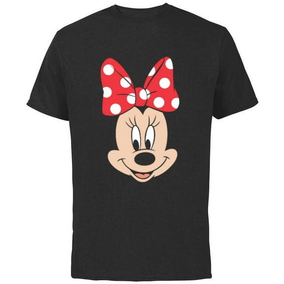Disney Minnie Mouse Polka Dot Bow Big Face - Short Sleeve Cotton T-Shirt for Adults - Customized-Black