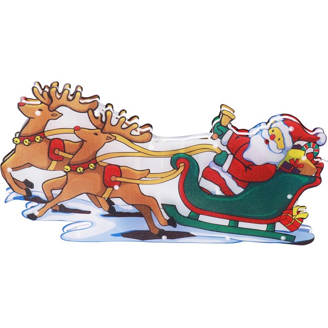 HURRISE Decorative Lamp,LED Christmas Light Sled Santa Claus Pattern Window Hanging Lamp Battery Powered with Suction Cup Festival Decoration,Window Hanging Light