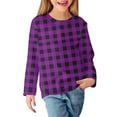 thumbnail image 5 of Gelikeya Girls Long Sleeve T Shirts Round Neck Plaid Shirt Basic Casual Loose Tunic Tops Soft Comfortable Kids Clothing Purple 4-5 Years, 5 of 6