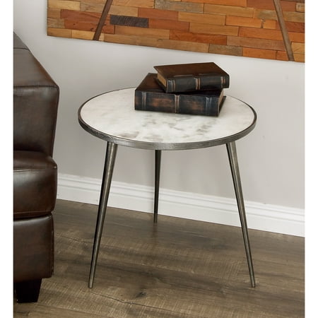 DecMode 21" x 21" Silver Marble Modern Accent Table