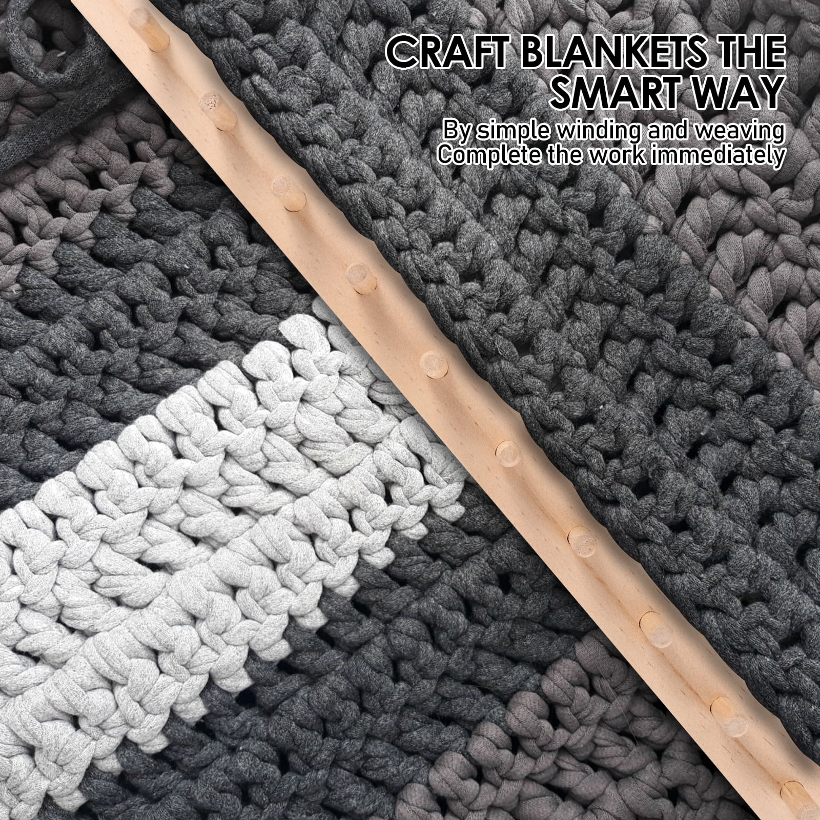 Ikoopy 46inch Chunky Knitting Blanket Machine Foldable Wooden Chunky Weaving Frame DIY Hand Knitting Tool for Beginners Crafts