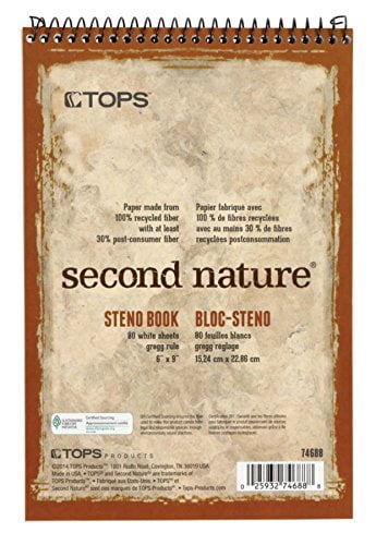 TOPS™ Second Nature® Steno Books, 6" x 9", Gregg Ruled, 80 Sheets, 30% Recycled, White, Pack Of 12