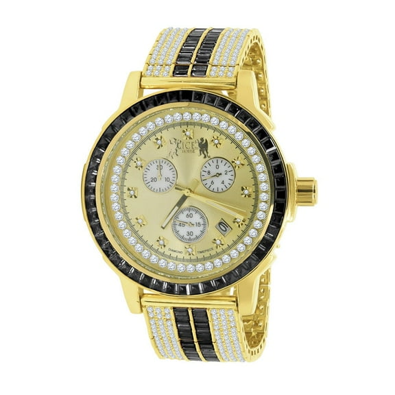 Onyx Black Solid Steel Baguette-Cut Solitaire Bezel Gold Tone Simulated Diamond Adjustable Band Mens Watch W/Date