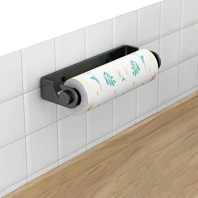Wzzjkit Paper Towel Holder, Wall Mounted Kitchen Paper Towel and Cling Film Dispenser with No Drill Installation Multi Function Rack for Cloth Storage and Roll Paper Organizer, Toilet Paper Holder