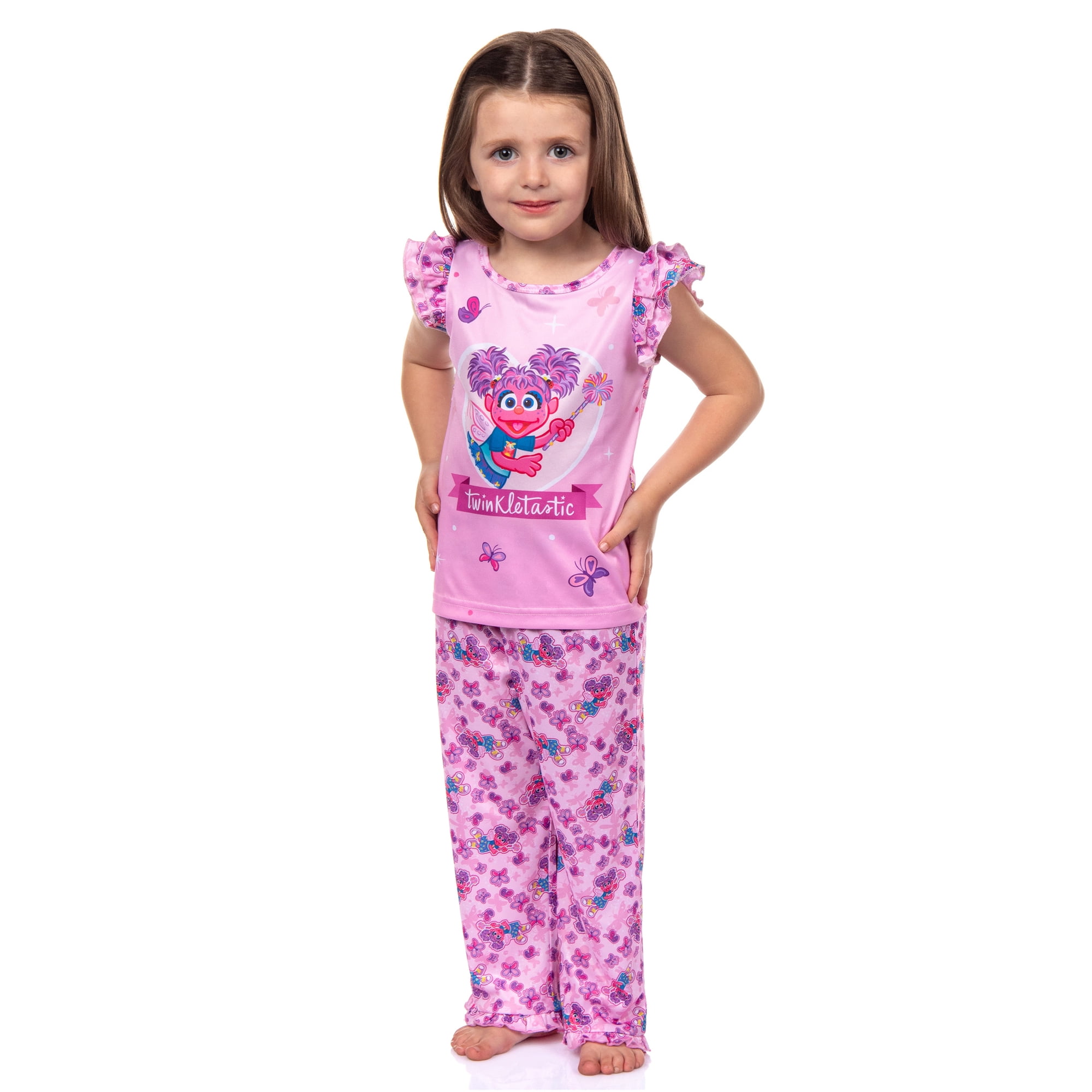 Sesame Street Toddler Girls' Abby Cadabby Twinkletastic Ruffle Sleeve Sleep Pajama Pant 2 Piece Sleepwear Set