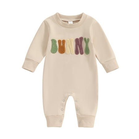 

Bagilaanoe Newborn Baby Girl Boys Easter Jumpsuit Letter Embroidery Long Sleeve Bodysuit 3M 6M 12M 18M Infant Spring One Piece Romper
