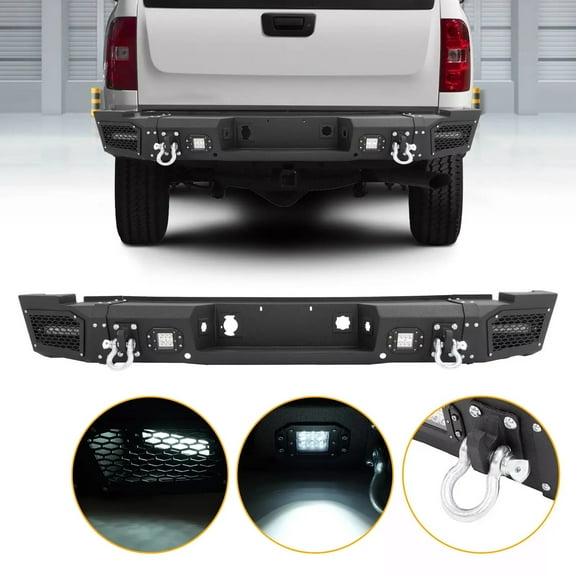 KOJEM Rear Bumper Assembly,Fit for 2007-2010 Chevy Silverado/GMC Sierra 2500/3500 W/LED Light