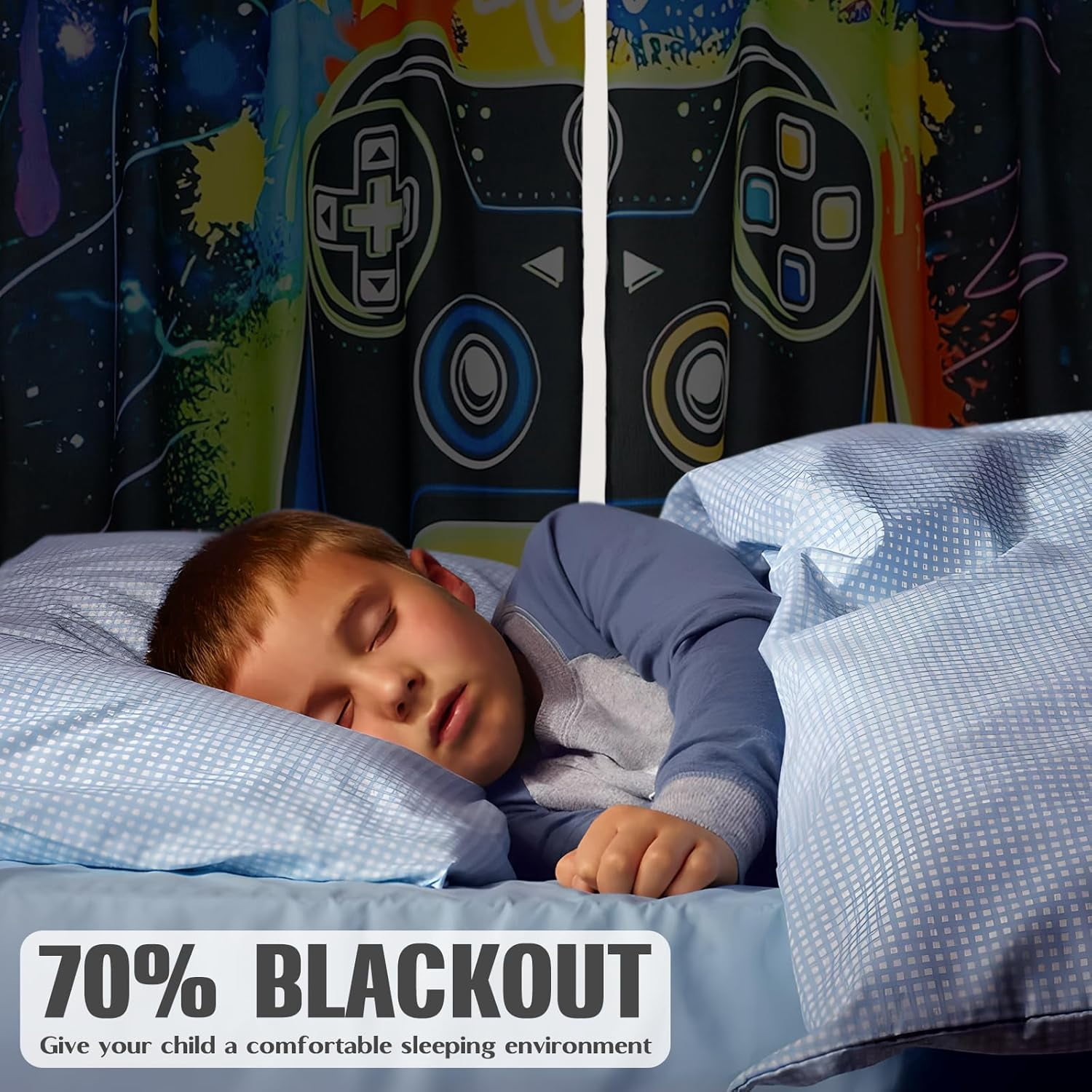 Gaming Curtains for Boys Blackout Video Game Curtains Gifts for Gamer Living Room Bedroom Decor 2 Panel Set, 41"x63"