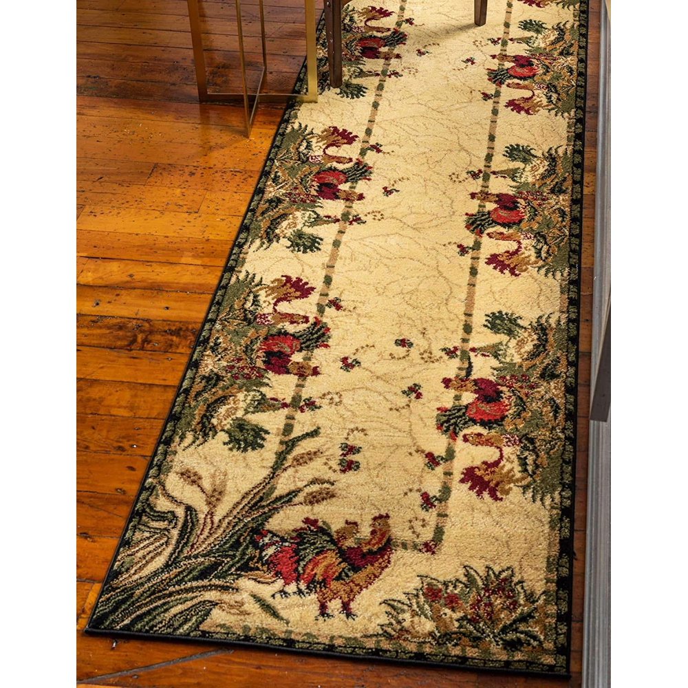 Unique Loom Barnyard Collection French Country Cottage Roosters Ivory Runner Rug (2' 0 x 8' 0