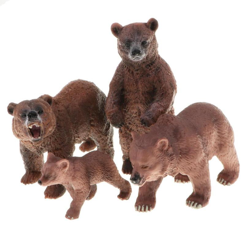 4pcs/set Realistic Brown Bear Wild Animal Model Figurine Kids Toy Home Decor 