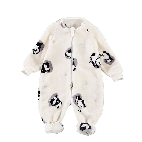 LIJCC Cotton Pajamas for Girls Boys Snowsuit Newborn Baby Cute Cartoon Panda Print Romper Fleece Bodysuit Jumpsuit Fall Winter Outfits
