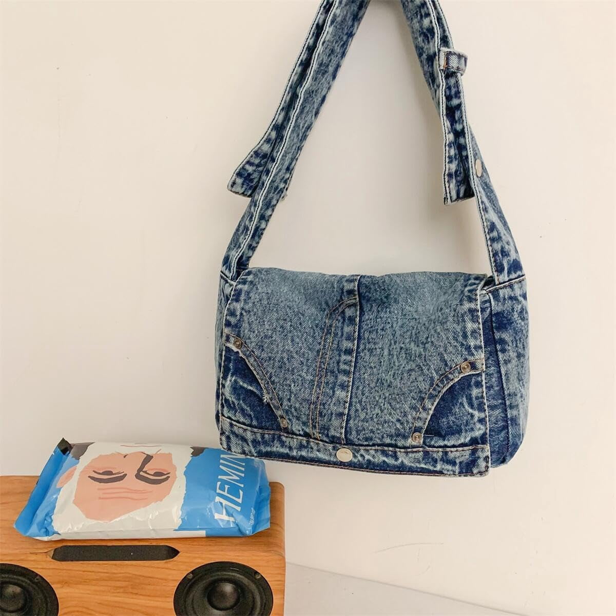 CoCoMangos Denim Shoulder Bag for Women Satchels Large Crossbody Handbag Jean Casual Tote Purse