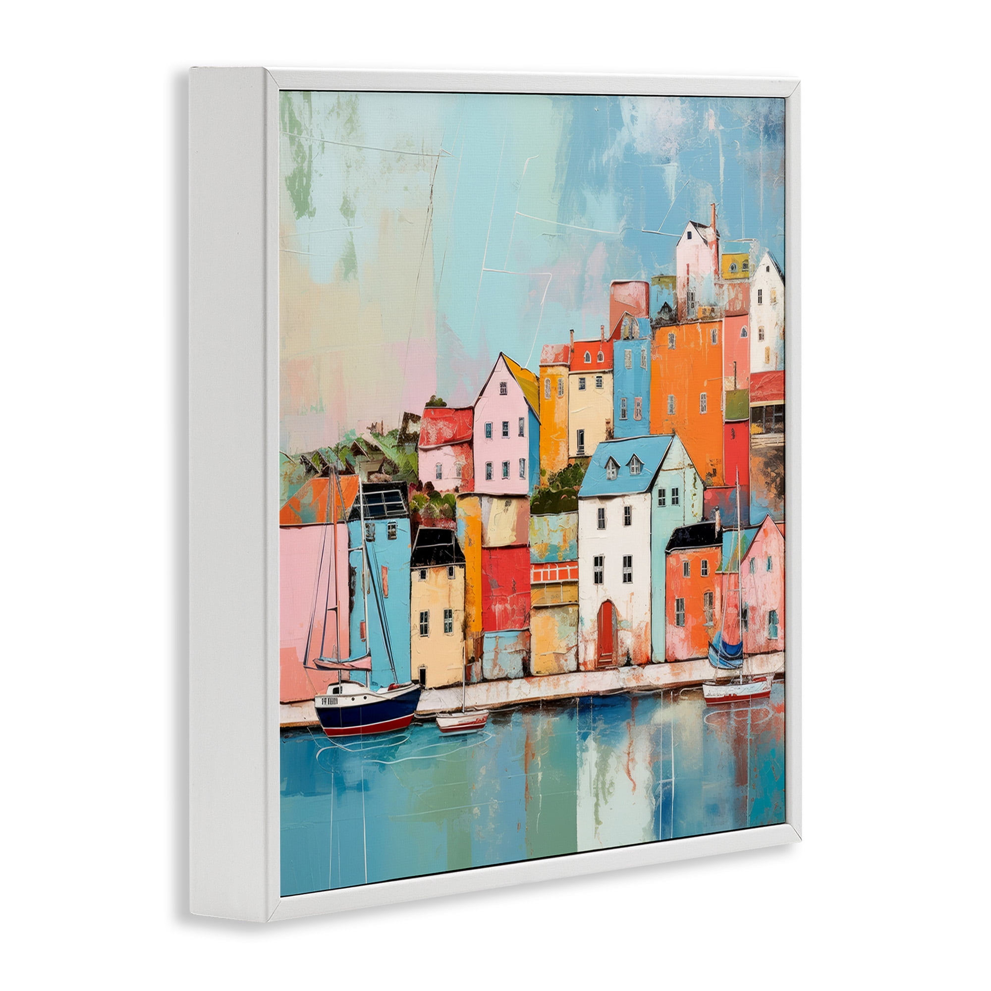 Stupell Industries Seaside Neighborhood Painting Transportation Painting White Framed Art Print Wall Art, 17 x 17