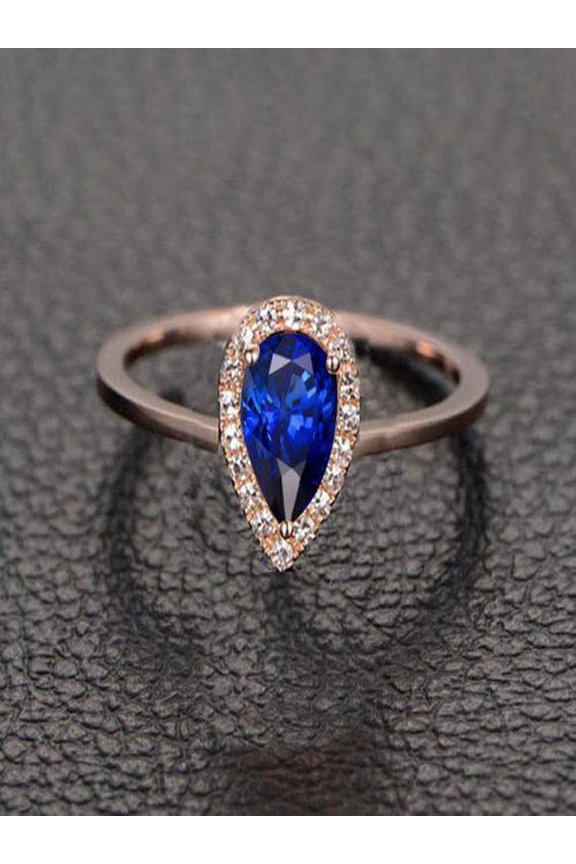 Limited Time Sale: 1.25 Carat Pear Cut Real Blue Sapphire and Diamond Engagement Ring in 10k Rose Gold for Women on Sale