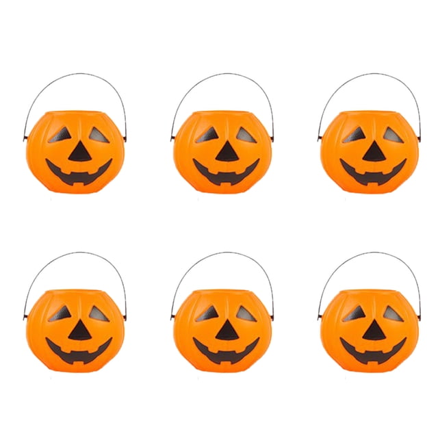 SIYTUAU 6 Pieces Halloween Candy Jar Set Pumpkin Plastic Treat Containers For Party Table Decor Snack Storage C