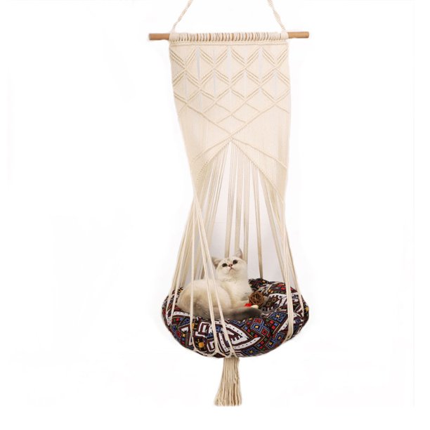 Akoyovwerve Handwoven Cat Hammock Kitten Cage Macrame ...