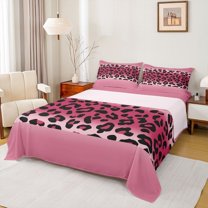 jejeloiu Cartoon Cheetah Pattern Full Size Sheets,Modern Geometric Striped Bed Sheets,Pink Black Sheet Sets For Girl Teens,Breathable Home Decor,4-Piece