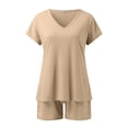 thumbnail image 6 of ibiyuan Short Sets for Women 2 Piece Outfits Summer Loose Lounge Set Ribbed Textured Knit Short Sleeve, 6 of 7