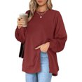 thumbnail image 1 of Fashnice Ladies Tops Crew Neck Sweatshirt Long Sleeve Pullover Soft Fall Sweatshirts Brick Red XS, 1 of 6