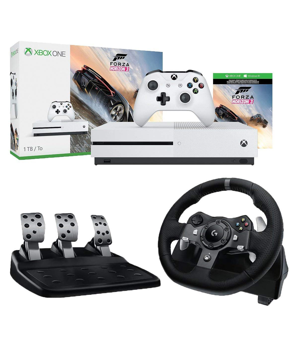 Microsoft Xbox One S Forza Horizon 3 1TB Console and Logitech G920 Driving Force Racing Wheel (For Xbox One and PC) Bundle
