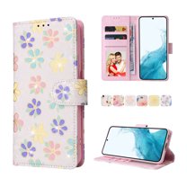 Nalacover Wallet Case for Samsung Galaxy S22, Bling Flower Pattern PU Leather Wrist Strap Handbag Magnetic Clasp Flip Cover with Kickstand Card Slots Holder Soft TPU Shockproof Case,Small Flowers